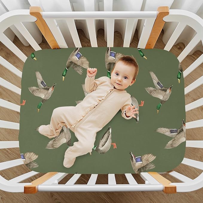 Fitted Crib Sheets for Baby Boys or Girls Soft Breathable Baby Play Yard Sheet for Standard Size Crib Mattress 39x27in Birds Wild Ducks Drake on Green Background