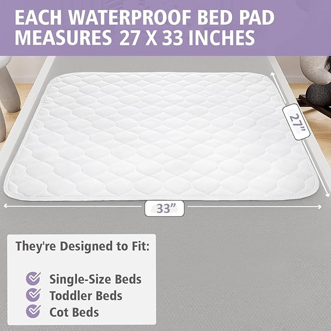 Lynmark® Toddler Potty Training Bed Pads - Soft Waterproof Bedwetting Pee Protector Mat for Kids - Multi-Layer Non-Slip Washable Incontinence Mattress Sheet Absorbs Up to 2000ml - 33" x 27", White