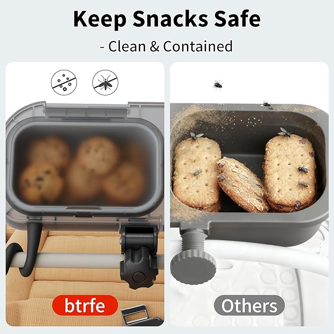 btrfe Universal Stroller Snack Tray, 3-in-1 Cup Holder Tray with Clamp & Silicone Arms Grip & Detachable Silicone Tray, Stroller Tray Attachment for Toddler & Kids, Snacking On The Go