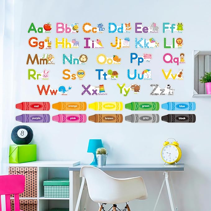 Animal Alphabet Numbers Shape Color Wall Decals Stickers for Room décor Letters ABC Pre-School Kindergarten Classroom Educational Bedroom Nursery Homeschool Decoration