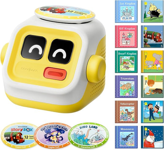 Interactive Story Machine for Kids: Screen-Free Player with 3 Story Books, 120 Stories, 600 Minutes, Bluetooth Speaker, Robot Pet, Educational Toy, Learning, Toddlers Gift
