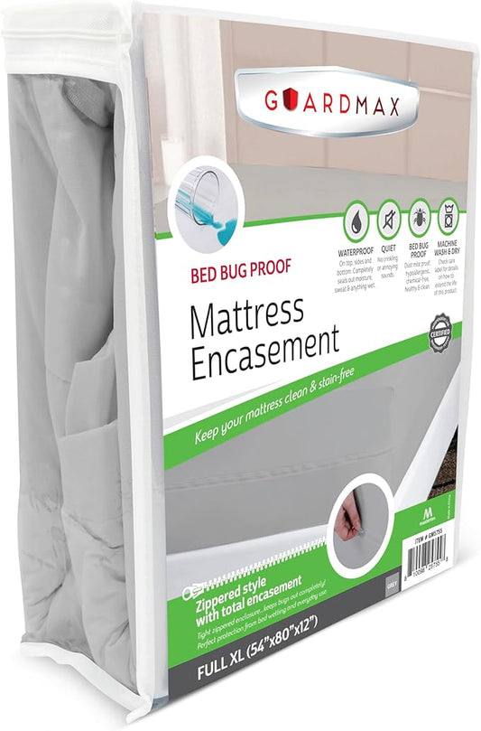 Guardmax Jersey Knitted Full XL Zippered Mattress Encasement - Waterproof & Bed Bug Proof Mattress Protector - Comfortable, Soft, and Noiseless Zippered Bedding - Dust Mite Proof (54 x 80 x 12)