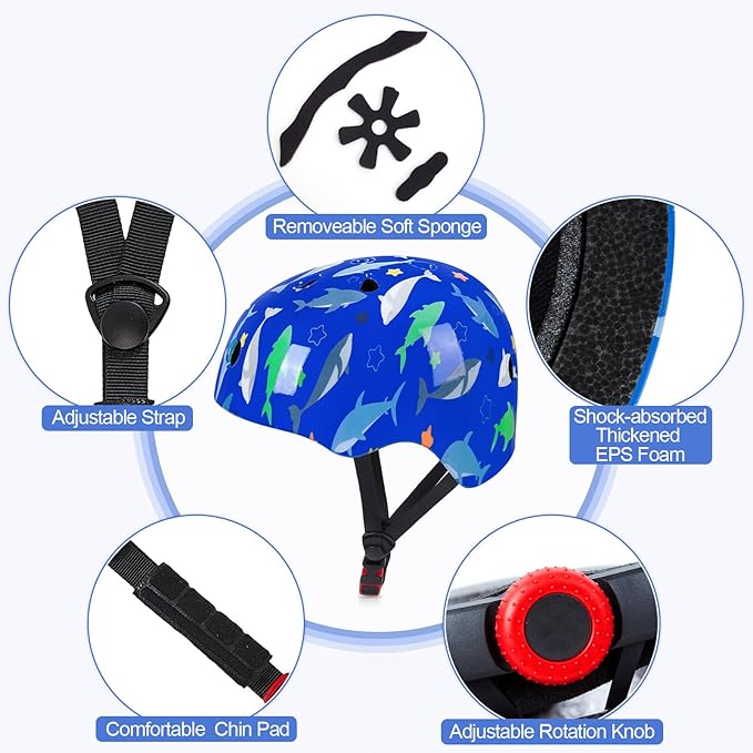 FIODAY Kids Helmet Knee Pads for Kids Unicorn Knee and Elbow Pads Wrist Guards Adjustable Protective Gear Set for Girls Boys Sports Skateboard Inline Skating Scooter