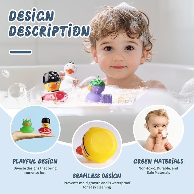 12 Rubber Ducks, Toddler Bath Toys, No-Hole Bathtub Toys for Baby Pool Toys for 18+ Months Girls Boys