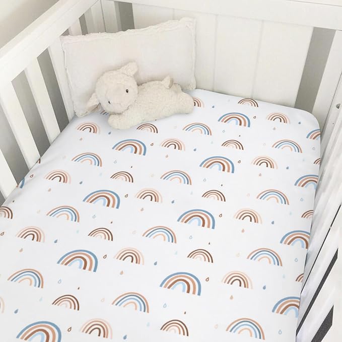 Rainbow Baby Crib Sheet 52''x28'' Cute Rainbow Drops Colorful Stretchy Fitted Crib Mattress Sheet for Boy Girl Bed Sheet for Standard Crib Toddler Mattresses