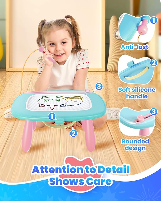 Seimome Magnetic Drawing Board, Toddler Girl Toy for 1-3 Year Old, Doodle Board Pad Learning and Educational Kids Toy for 1 2 3 Year Old Baby Birthday - Mint Blue
