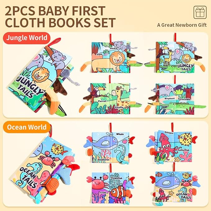 2-Pack Baby Books 0-6 Months, Baby Crinkle Book, Touch and Feel Sensory Books for Babies, Infant Toys 0-6 Months, Soft Fabric Toy Shower Gift, 4 Page - Blue