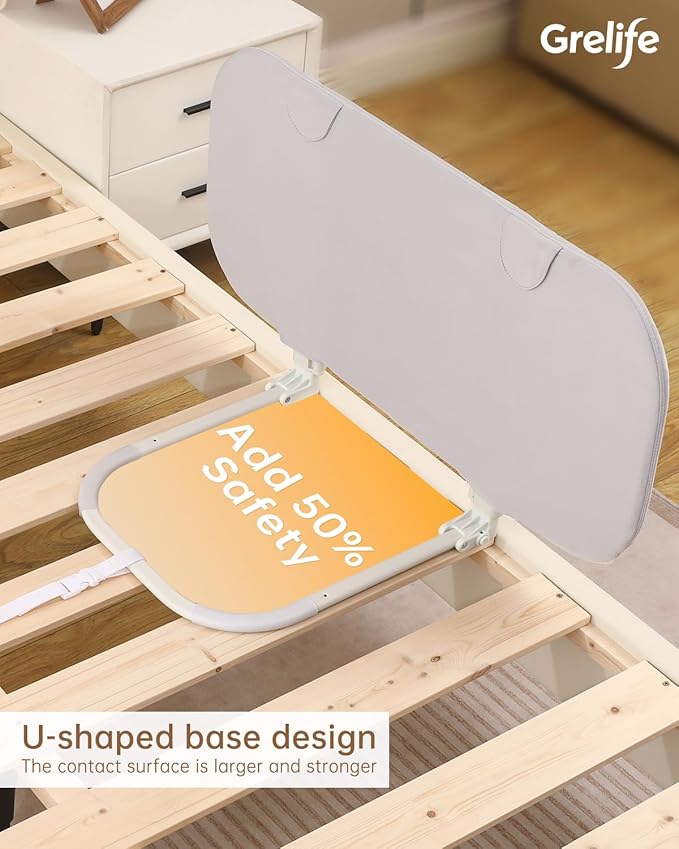 Grelife 33" Travel Bed Rail for Toddlers (Compact), Fast Install, Portable Adjustable Height, Tall Toddler Bed Rails for Crib, Single, Twin Bed, Foldable Baby Bed Rail Guard for Box, Flat Bed