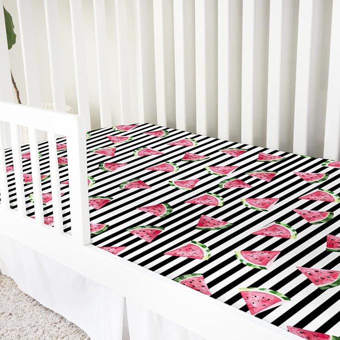 Watercolor Watermelon Dots Baby Crib Sheets 52''x28'' Watermelon Fruits Snug Fitted Crib Mattress Covers for Boy Girl Boho Summer Fruits Soft Baby Nursery Bed Sheet for Standard Crib Toddler Mattress
