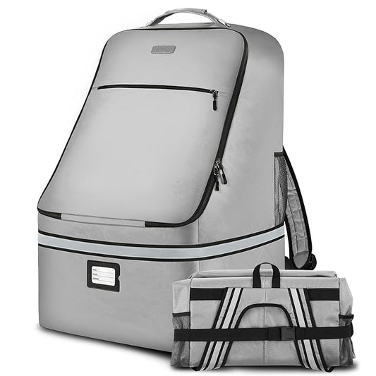 Car Seat Travel Bag,Padded Car Seats Backpack with Steel Cable Handle and Reflective Stripes, Large Durable Carseat Carrier Bag,Airport Gate Check Bag,Infant Seat Travel Bag with Shoulder Strap,Grey