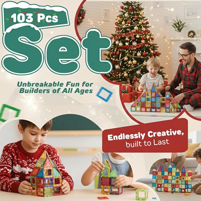 103 Piece Tiles Building Set for Kids Ages 3–8, Stem Educational Montessori Toy for Boys and Girls, Sensory Christmas Gift ImagiNation