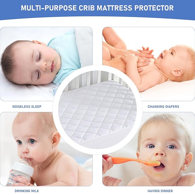 GRT 1 Pack Waterproof Crib Mattress Protector, Quilted Baby Mattress Cover Fitted Deep Pocket from 4" up to 9", Extra Soft Breathable & Noiseless Toddler Mattress Pad 52"x28", White