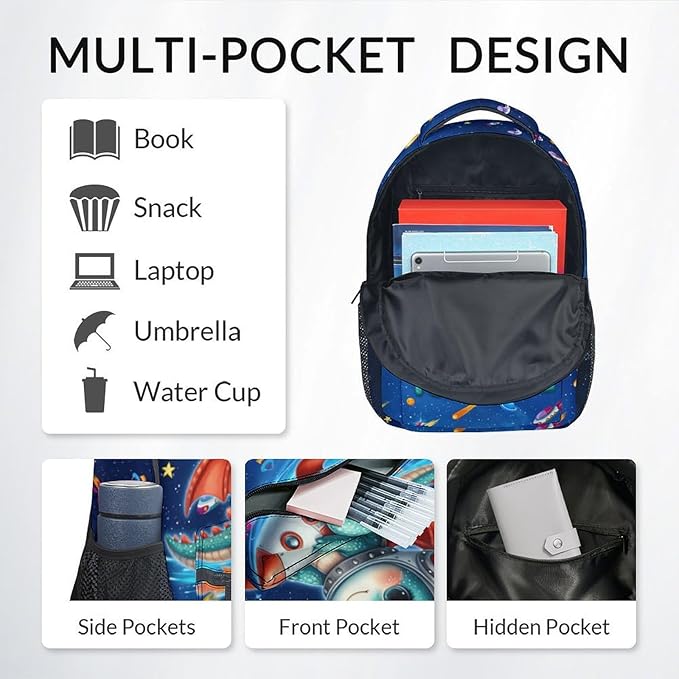 Backpack for Kids - Personalized Dragon Backpacks with Lunch Box - Custom Toddler Bookbag for Girls Boys - Planet School Bag Set for Kindergarten/Preschool/Elementary(17 Inch)