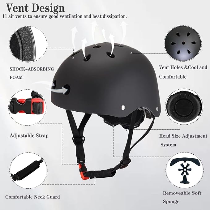 Kids Helmet,Toddler Skateboard Helmets for Ages 2-3-5-8-14 Years Boys Girls with Knee and Elbow Pads Wrist Guards fit Roller Skates,Skateboarding,Skating Scooter Adjustable Kids Helmet