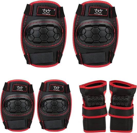 TXJ Sports Elbow and Knee Pads Kids with Wrist Guards Protective Gear for Skateboard Roller Skating Biking Skating Inline Skates Longboarding Derby Riding Scooter