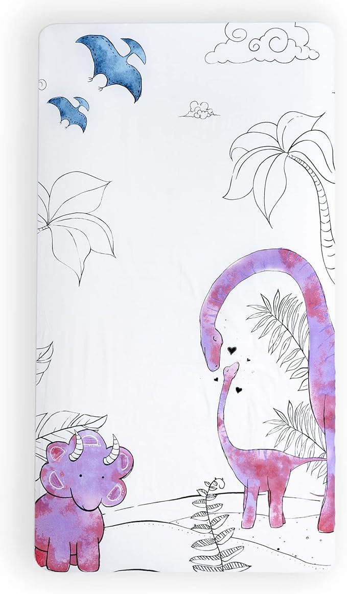 JumpOff Jo - Fitted Crib Sheet, Super Soft Breathable 100% Cotton Baby Crib Sheet for Standard Crib Mattresses and Toddler Beds, 28 in. x 52 in. - Pink Dinosaur
