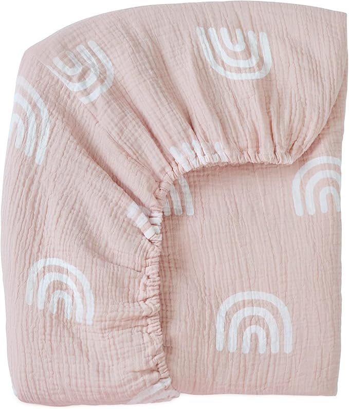 Meracorallo Muslin Fitted Crib Sheet, Soft and Breathable Rainbow Baby Crib Sheet for Standard Crib and Toddler Mattresses