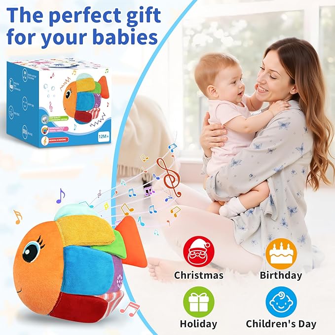 Crawling Baby Music Toys 6+ 12-18 Months - Dancing Walking Moving Bouncing Learning Fish Tummy Time Toy Sensory Toddler Toys for 1-3 Year Old Christmas Birthday Gifts Stocking Stuffers