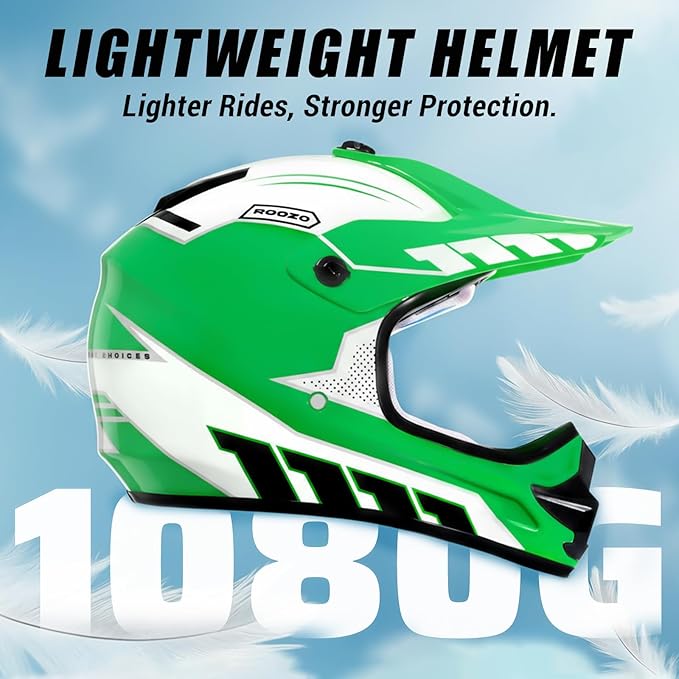 Youth Dirt Bike Helmet DOT Certified - Full Face Motorcycle Helmet for Off-Road, ATV, Street Riding, Includes Adjustable Goggles & Protective Gloves