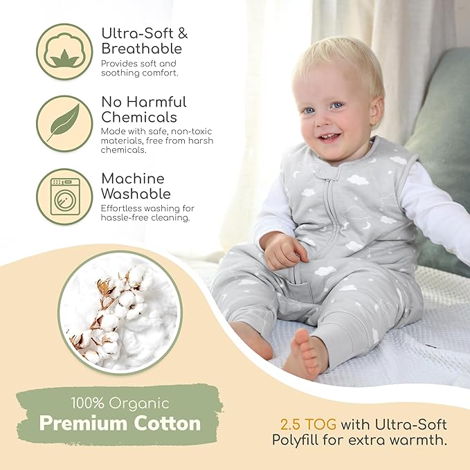 Mama Cheetah Toddler Sleep Sack with Feet 4T - 5T, 2.5 TOG Organic Cotton Baby Sleeping Bag with Legs, Baby Wearable Blankets for Walkers w/ 2-Way Zipper, Baby Sleep Sack for Girls & Boys, XL