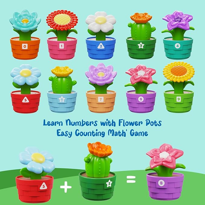 Montessori Flowers Garden Toy for Toddlers, Gardening Set with Watering Can, Shovel, Rake, Shape & Color Sensory Toys, Educational Preschool Learning Toys, Gifts for Baby Girls Boys Ages 1 2 3 4