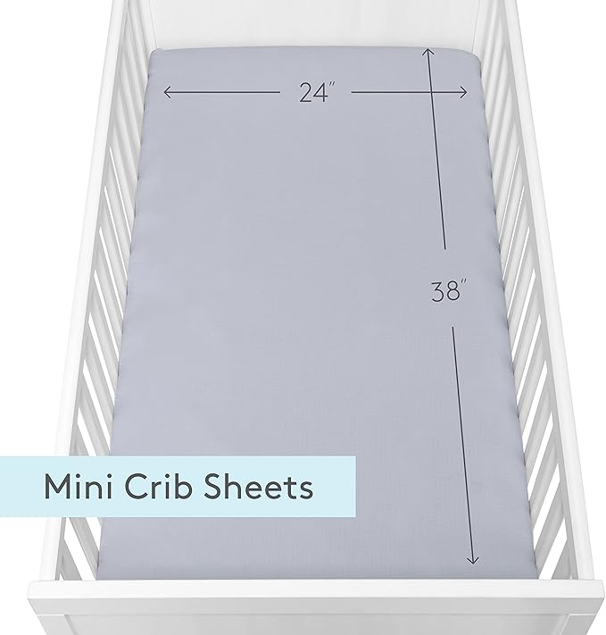 Newton Baby Fitted Mini Crib Sheets (2-Pack) | Organic Muslin Cotton, Breathable & Soft Baby Sheets, Washable Baby Mattress Sheets, Fits Mini Crib Mattresses 24" x 38", Twilight Grey
