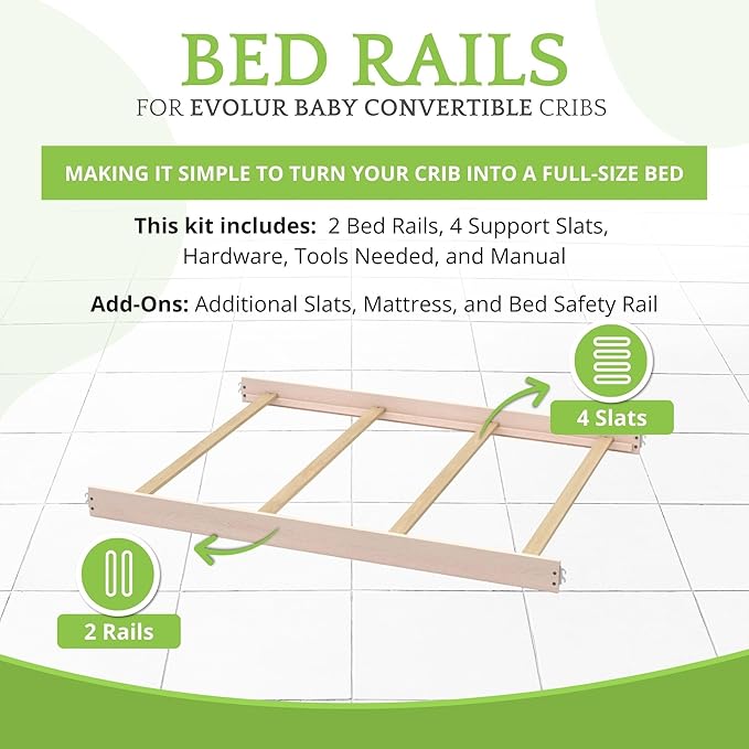 Full-Size Conversion Kit Bed Rails for Evolur Cribs - Solid Wood Crib Convertible Kit to Kids Bed - Transitional Style Rails & Easy-to-Install Child Essentials for Safety (Pink Satin)