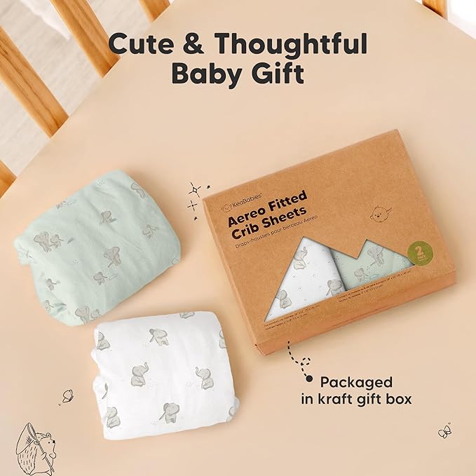 KeaBabies 2-Pack Fitted Crib Sheets for Boys, Girls, Baby - Soft Bamboo Viscose Cotton, 52x28 Standard Crib Mattress Sheets, Toddler Bed Mattress Cover, Gender Neutral, Breathable, Durable (Elly)