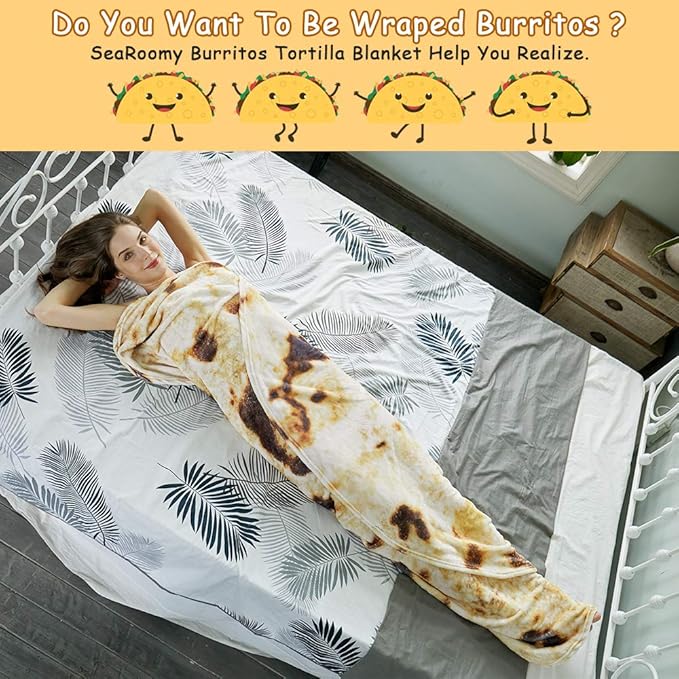 SeaRoomy Burritos Tortilla Throw Blanket, Tortilla Wrap Blanket, Novelty Funny Round Blanket Giant Tortillas Round Soft Blankets for Kids (Brown, 47 inches)