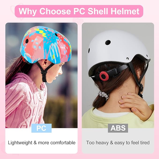 Kids Helmet, Bike Helmets for Kids 8-14 with Knee Pads and Elbow Pads Wrist Guards, Adjustable Youth Girls Bike Helmet with DIY Cat Ears Skateboard Helmet for Scooter Skating Cycling
