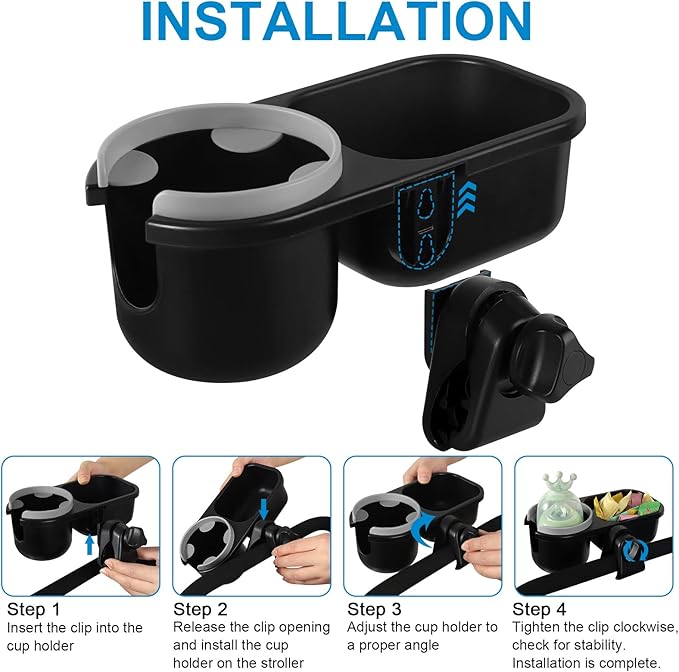 Accmor Stroller Cup Holder with Tray, Universal Cup Holder Tray for Uppababy Nuna Doona Strollers, Bottle Drinks Holder for Stroller, Wheelchair, Walker