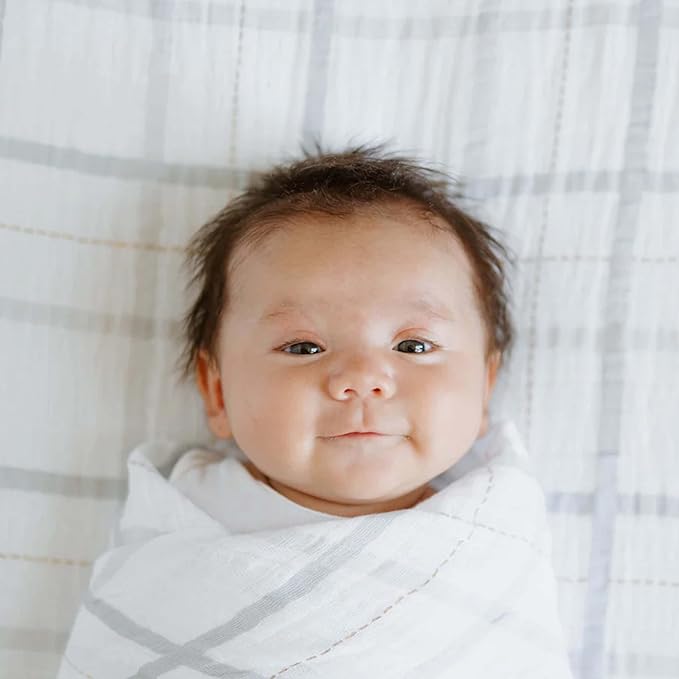 Little Unicorn Premium Crib Sheet | Breathable & Super-Soft Muslin Fabric (Grey Plaid)