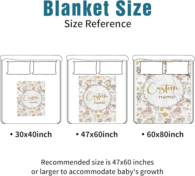 Custom Name Crib Bedding Set 3-Piece – Flowers Design Baby Bedding Set with Personalized Soft Blanket, Fitted Sheet, Changing Pad Cover – Ideal Newborn Gift for Boys and Girls