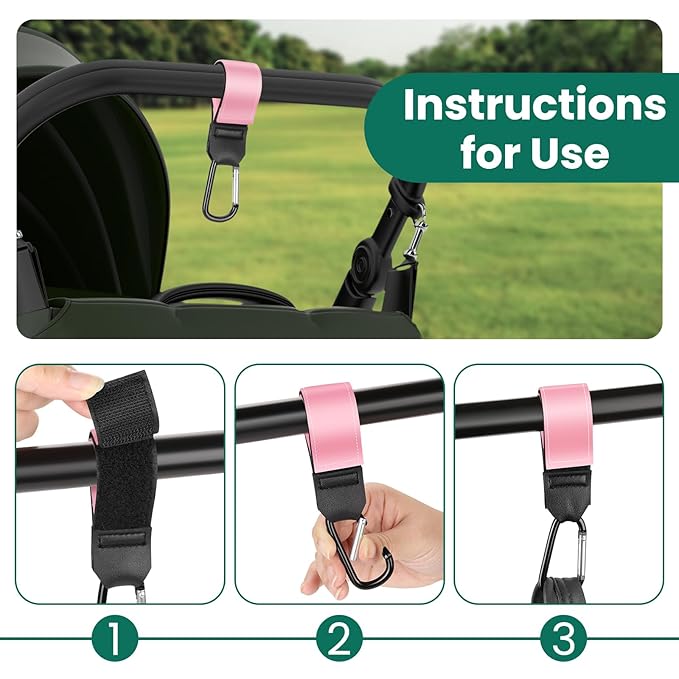 Stroller Straps, Mommy Hooks Diaper Bags, Universal Shopping cart, Wallet, Backpack - 2 Packs (Pink)