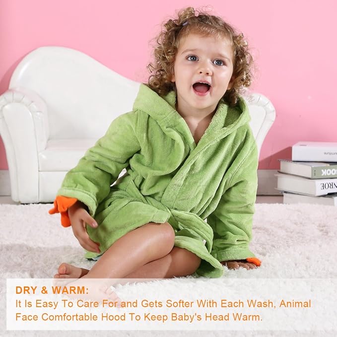 MICHLEY Girls Boys Robe Cotton Towel Baby Animal Dinosaur Style Hooded Bathrobe