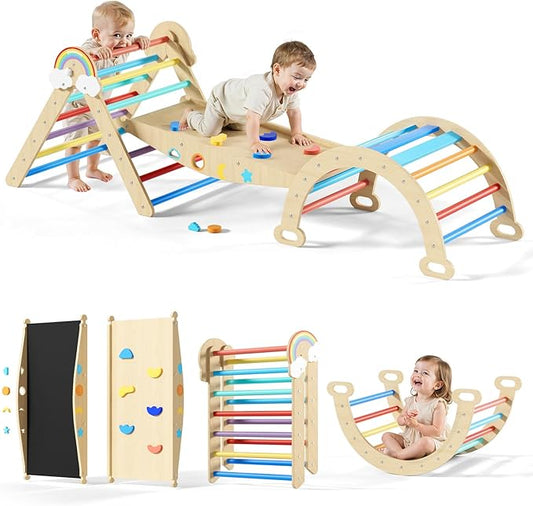 Pikler Triangle Set, 10in1 Toddler Climbing Toys Indoor, Montessori Kids' Indoor Climbers & Play Structures with Arch&Ramp&Ladder, Indoor Baby Climber for Montessori Toys