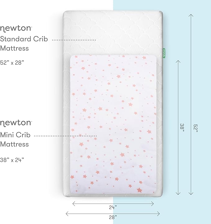 Newton Baby Fitted Mini Crib Sheets (2-Pack) | Organic Muslin Cotton, Breathable & Soft Baby Sheets, Washable Baby Mattress Sheets, Fits Mini Crib Mattresses 24" x 38", Stardust Coral & Plain White