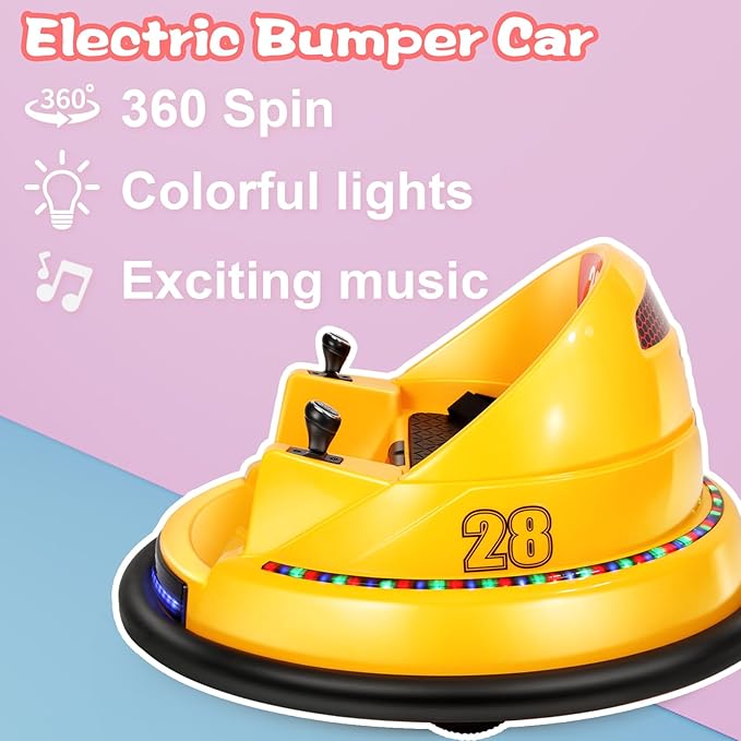 Edostory 6V Electric Ride On Bumper Car Kids for Toddlers, 1.5-8 Years Old Baby Bumping Toy Cars, DIY Sticker Baby Toy Gifts, Remote Control, Bluetooth, 360 Spin ASTM-Certified Yellow