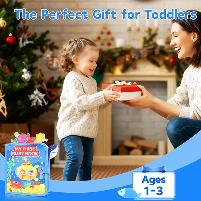 Ocean Busy Book for Toddlers 1-3, Montessori Busy Board Educational Learning Toys for 1 2 3 Years Old Boy Girl Birthday Gifts,Toddler Toy Airplane Travel Essential Sea Animals Activity Books