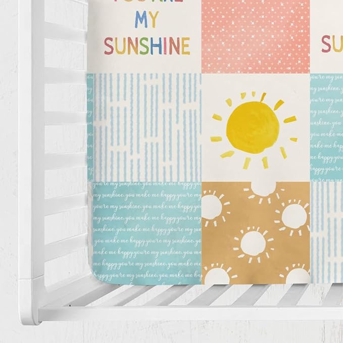Colorful Boho Sun Baby Crib Sheet 52''x28'' Cute Sunshine Stripes Stretchy Fitted Mattress Sheets for Boy Girl Letters Quote Nursery Toddler Bed Sheets for Standard and Toddler Mattress