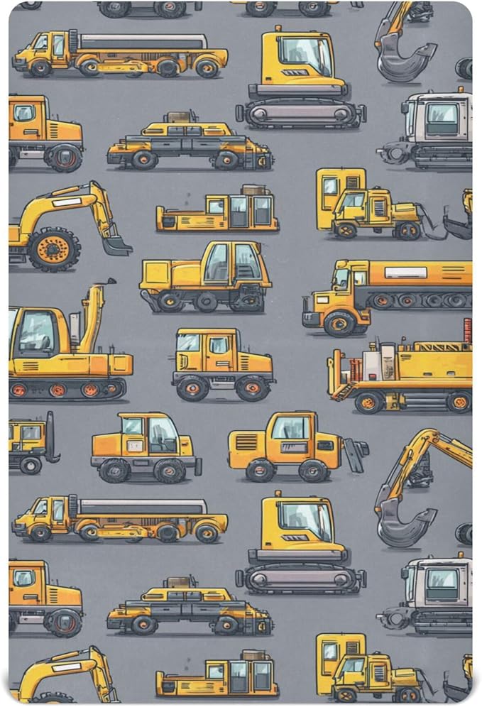 Construction Excavator Trucks Crib Sheets Soft Breathable Fitted Baby Crib Sheets Mattress Cover for Girls Boys, 52" x 28" x 9"