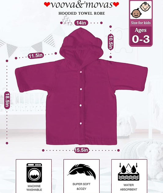 VOOVA & MOVAS Toddler Hooded Poncho Towel with Bear Ear, 0-3Years | 100% Cotton, Ultra-Soft & Absorbent | Gentle for Sensitive Skin, Bath, Pool & Beach Towel | Newborn, Rose Red