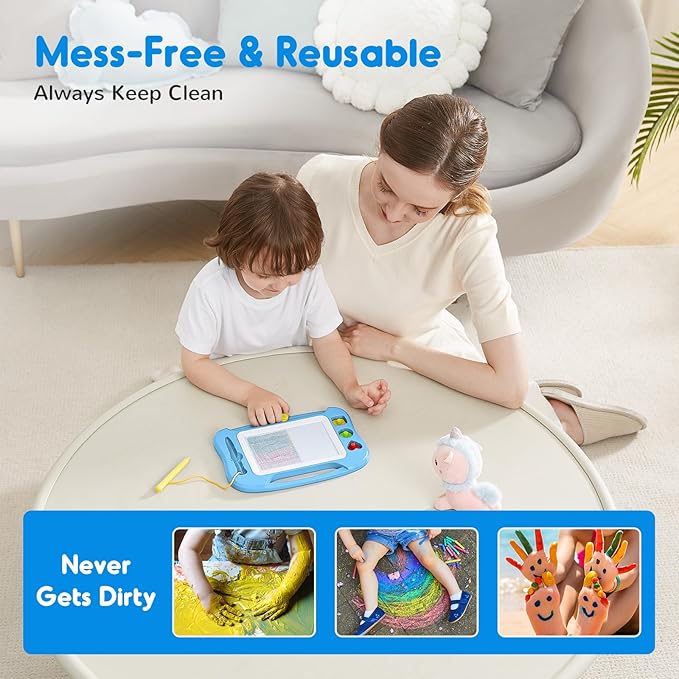 SGILE Magnetic Drawing Board for Kids, Toddlers Toys for 1 2 3 4 Year Old, Etch & Sketch Pad with 4 Stamps, Learning and Educational Toys for Boys Girls Gift, 25 x 18 CM (10 × 7 in), Light Blue