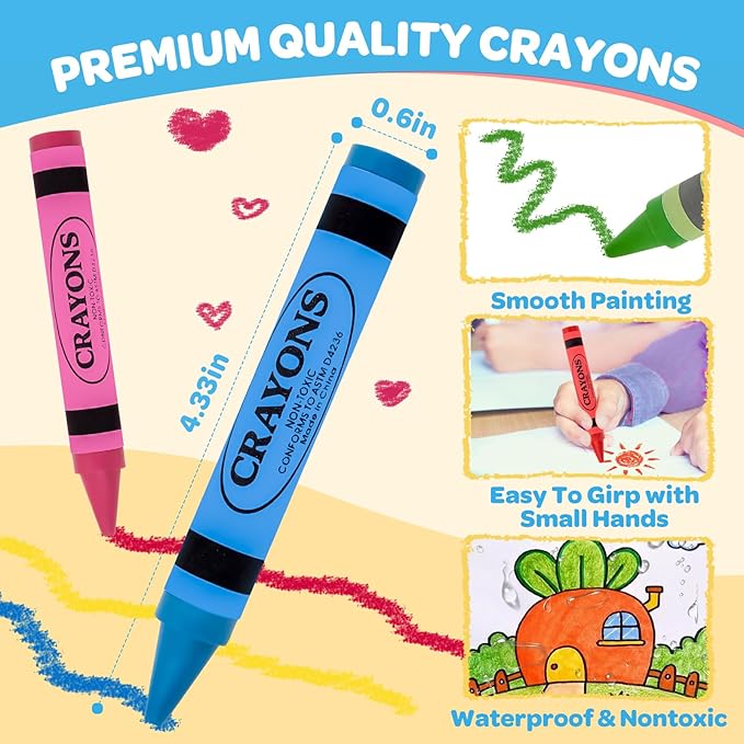 16 Colors Jumbo Crayons for Toddlers 1-3, Washable Easy to Hold Large Crayons for Kids Ages 2-4 4-8, Non-Toxic Crayon for School Art Supplies, Classroom Must Haves,Birthday Easter Gifts for Boys Girls