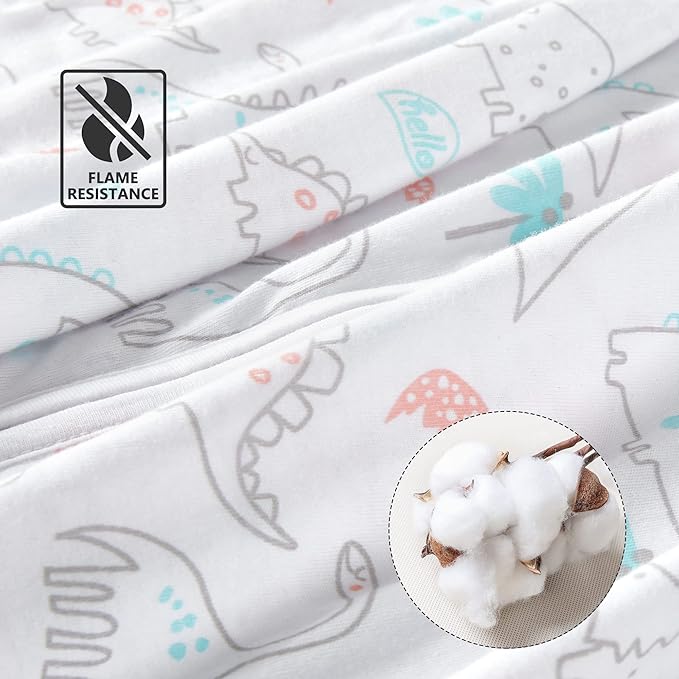 TILLYOU 2 Pack Baby Sleep Sack 18-24 Months 100% Cotton Wearable Blanket 0.5 TOG Sleeveless Summer Sleep Sacks with 2-Way Zipper, Woodland Dinosaurs