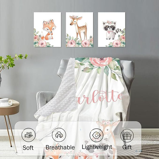 Personalized Baby Crib Bedding Set: 4 Piece Custom Sika Deer & Fox Pattern Crib Bed Set with Name, Nursery Bedding Set for Baby Girls, Newborn Boys Crib Sets, Crib Bedding Custom Gift, Crib Sheet