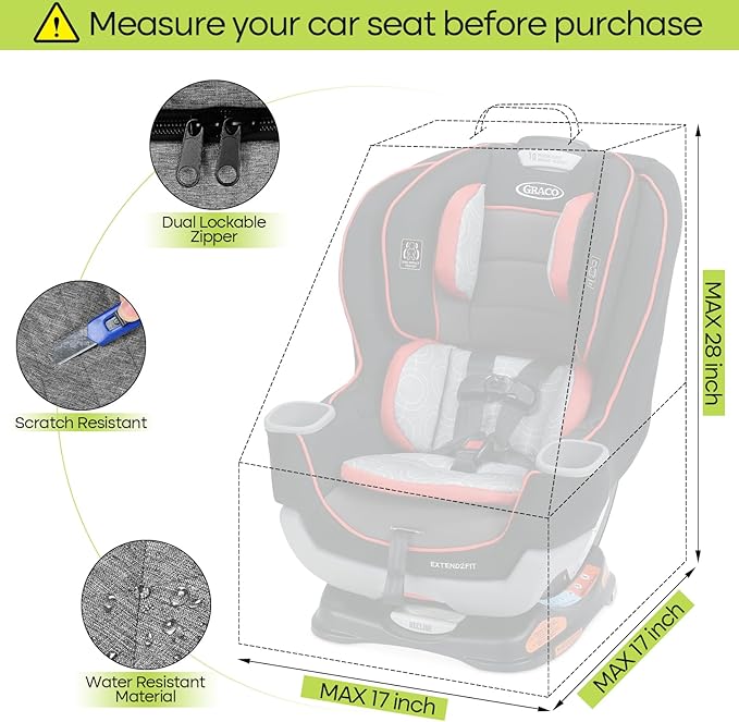 ZRRAJOY Padded Car Seat Travel Bag for Airplane, Heavy Duty Backpack for Air Travel, Water-Resistant Carrier with Shoulder Strap, Fits Most Car Seats (Grey)