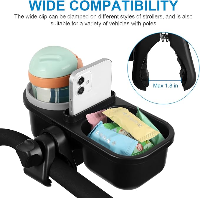 Accmor Stroller Cup Holder with Tray, Universal Cup Holder Tray for Uppababy Nuna Doona Strollers, Bottle Drinks Holder for Stroller, Wheelchair, Walker