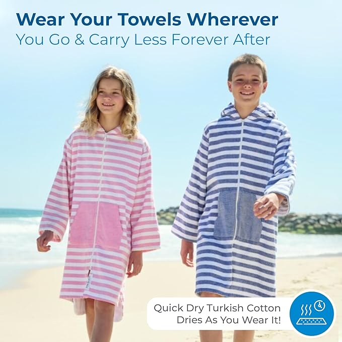 SAMMIMIS Kids Bathrobe & Hooded Towels for Kids - Soft Turkish Bath Towels with Terry Lining, Zip & Pockets - Gift Idea