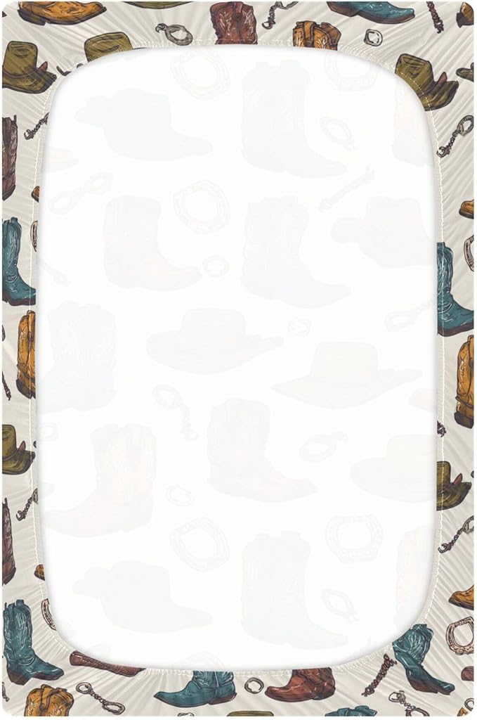 Western Cowboy Boots Vintage Crib Sheets Soft Breathable Fitted Baby Crib Sheets Mattress Cover for Girls Boys 52" x 28" x 9"
